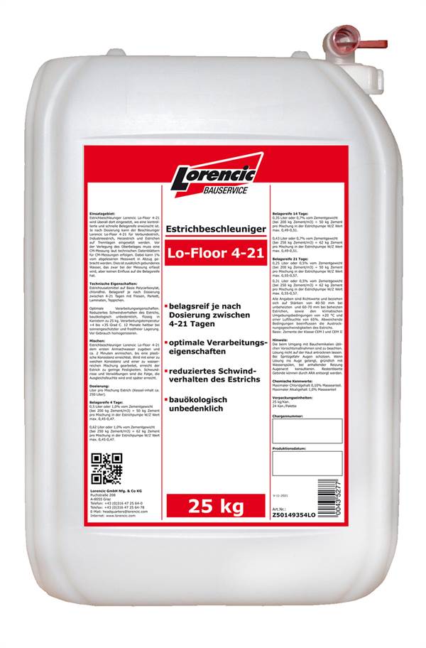 Pospeševalec sušenja estriha Lo-Floor 4-21dni, 25kg/kan. 24kan./pal., Z50149354LO
