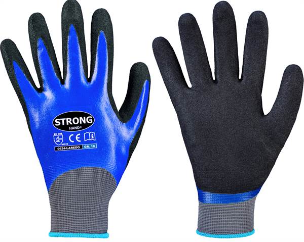 Rokavice LAREDO STRONGHAND® Nitril, modro/črne, prevlečene v celoti, EN388, Vel. 10, P144, Z063410