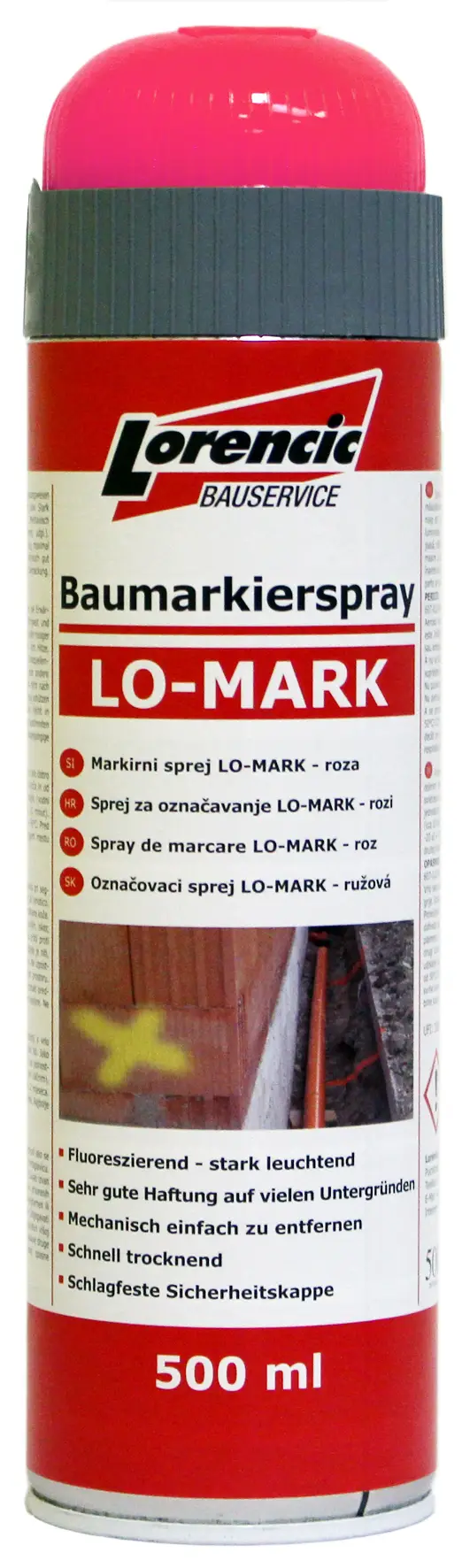 =§= Markirni sprej LO-MARK roza 500ml 12kos/kart 75kart/pal, Z241625LO