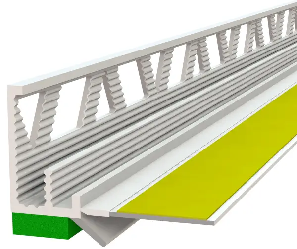 Ometni špaletni profil 10mm,zunanji,zelena pena,jeziček,podaljšano rebro, 2,5m/palica 60pal/kart 21kart/pal, Z3772250LO