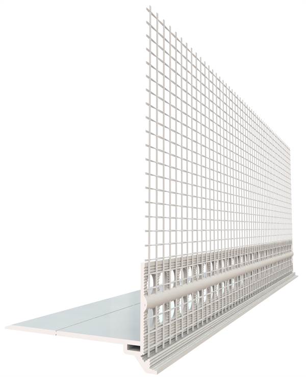 Podstavni cokel profil PVC z armirno mrežo Tip PRAKTIKA 50x1mm 2,5m/palica P25=62,5m 40kart/pal, Z4039050