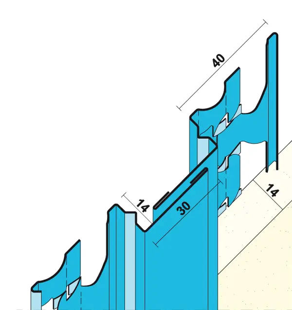 Zaključni dilatacijski profil 1201 za omet debeline 14mm, 3,0m/palica 15pal/vez 81vez/pal, Z41201300