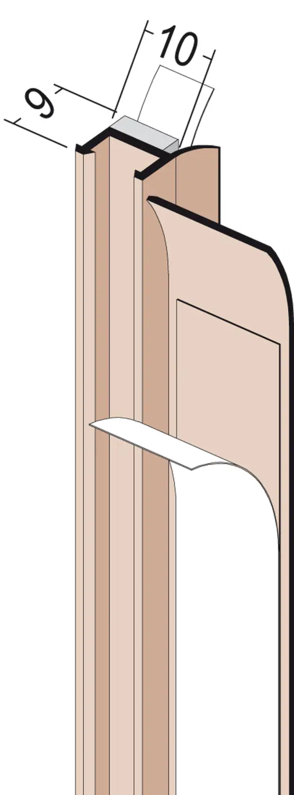 Zaključni špaletni profil 3712, PVC, jeziček, 2,60 m/palica 60pal/kart 36kart/pal, Z43712260