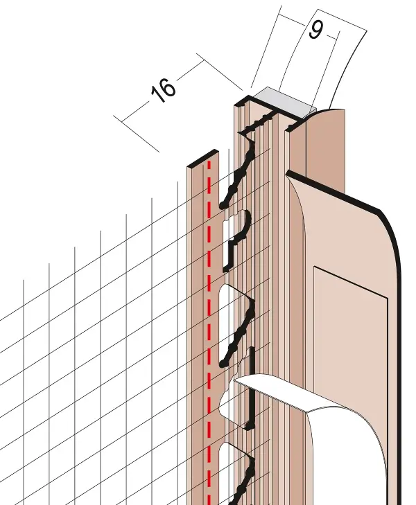 Ometni špaletni profil 37909, PVC z jezičkom in mrežo 2,6m/palica 50palic/kart 13kart/pal, Z437909260