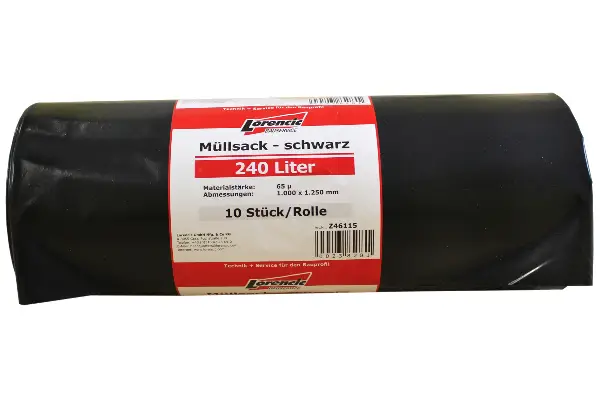 Vreča za smeti 240 litrov črna 10 kosov/rola (100x125cm/0,065mm debeline) P8, Z46115