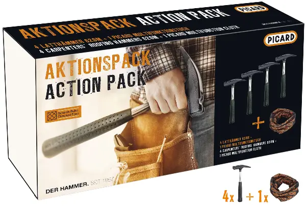 Tesarski set - 4 x tesarsko kladivo PICARD art.620M in funkcionalen šal za krovce, Z75097
