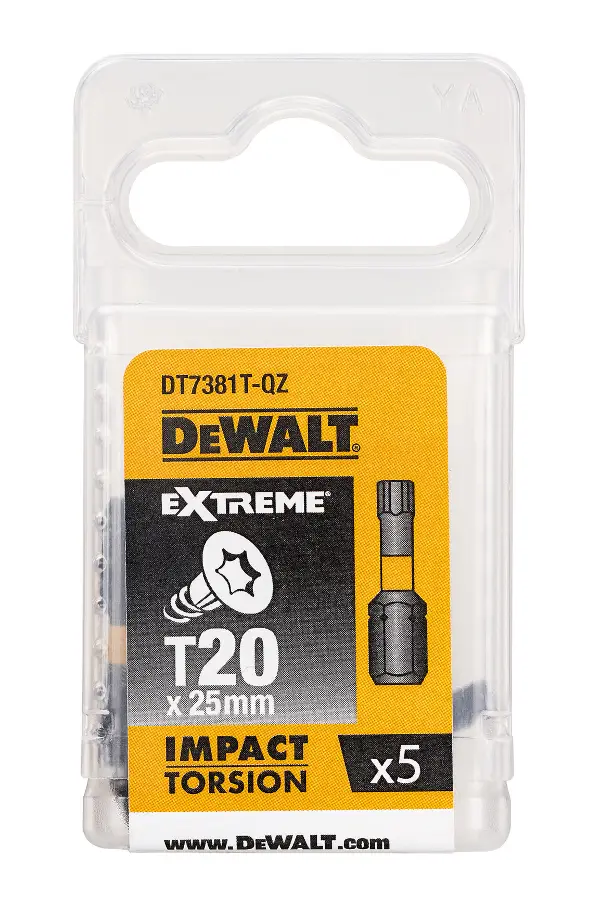 Bit nastavki T20 x 25mm EXTREME® IMPACT TORSION DEWALT® 5kos/paket, ZDT7381T-QZ