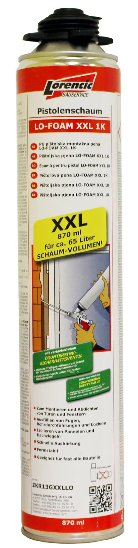 =§= Pištolska PU pena LO-FOAM XXL 1K 870ml 12kos/karton 70kart/pal, ZKR13GXXLLO