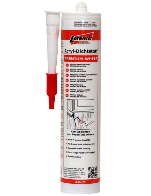 Akrilna adhezivna tesnilna masa PREMIUM-WHITE - bela 310ml 12kos/karton 120kart/pal, ZKR166LO
