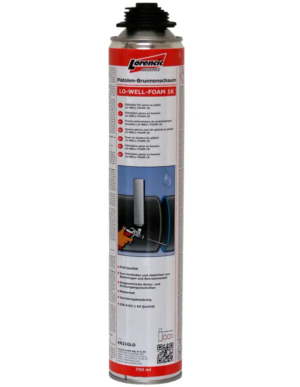 =§= Pištolska tesnilna PU pena za jaške LO-WELL-FOAM 1K 750ml 12kos/karton 70kart/pal, ZKR21GLO