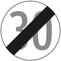 Prometni znak §52/10B, 670/1,5mm, Prenehanje omejitve hitrosti 30 km/h, Z52/10B30-670