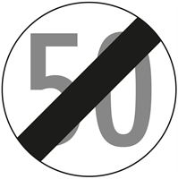 Prometni znak §52/10B, 670/1,5mm, Prenehanje omejitve hitrosti 50 km/h, Z52/10B50-670