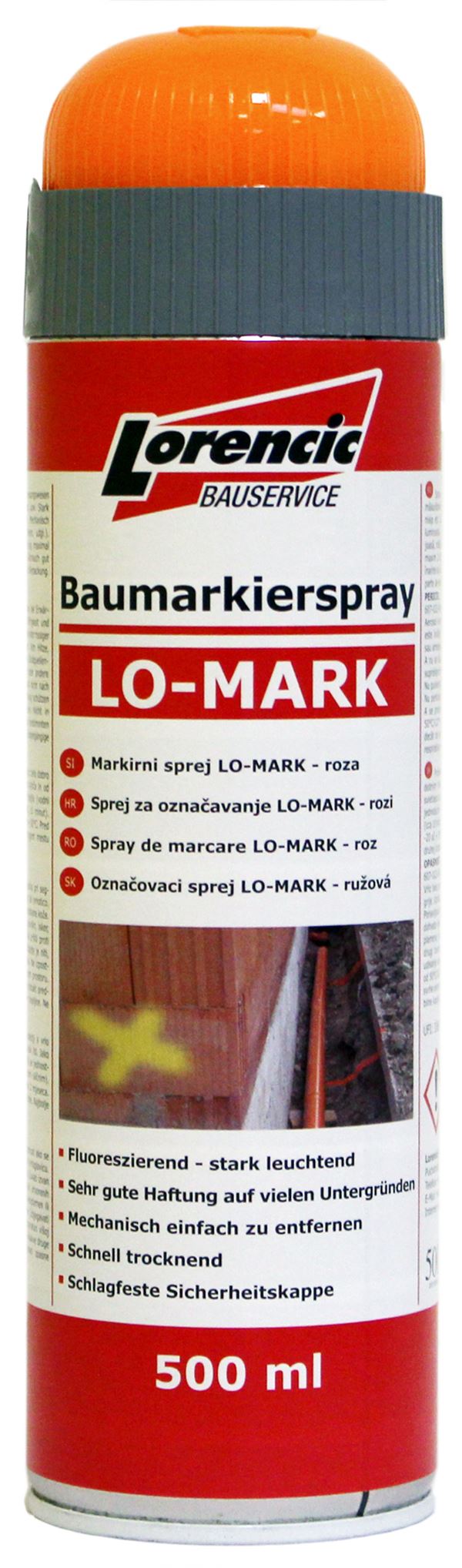 =§= Markirni sprej LO-MARK oranžen 500ml 12kos/kart 75kart/pal, Z241616LO