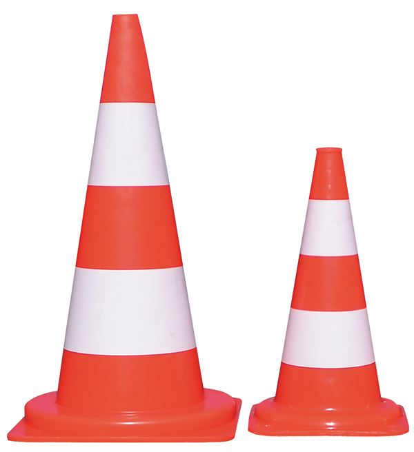 Signalni stožec PVC 50cm florescenten, 2 beli črti P10, Z251901