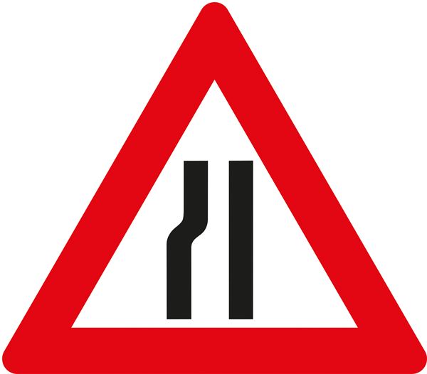 Prometni znak §50/8B, 700/1,5mm,Zožanje vozišča levo, Z50/8B-700