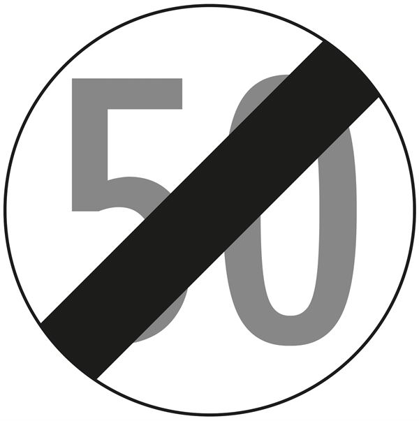 Prometni znak §52/10B, 670/1,5mm, Prenehanje omejitve hitrosti 50 km/h, Z52/10B50-670