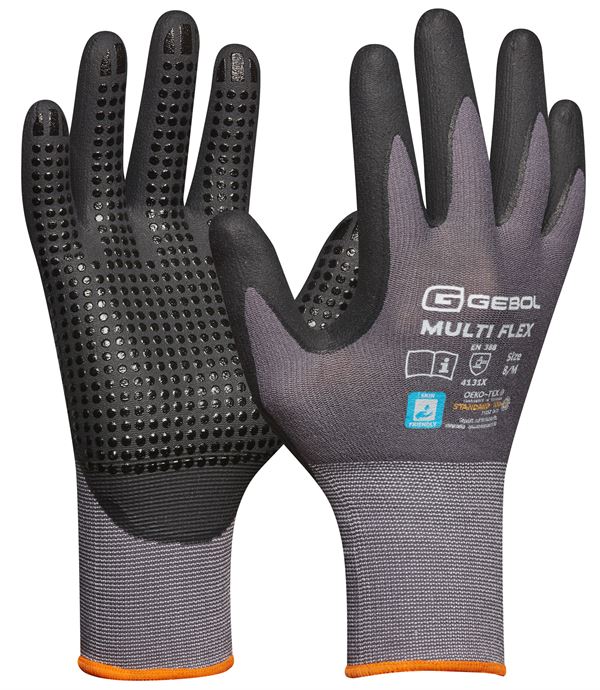 Montagehandschuh MULTI FLEX, grau/schwarz, nahtlos, EN388+407, Gr. 10, VPE12/72, Z709278