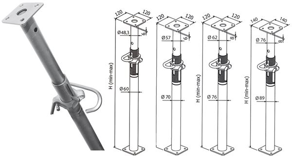Stropni podpornik razred D 224-400cm, pocinkan, v skladu z EN1065 P50, ZBD40EZ