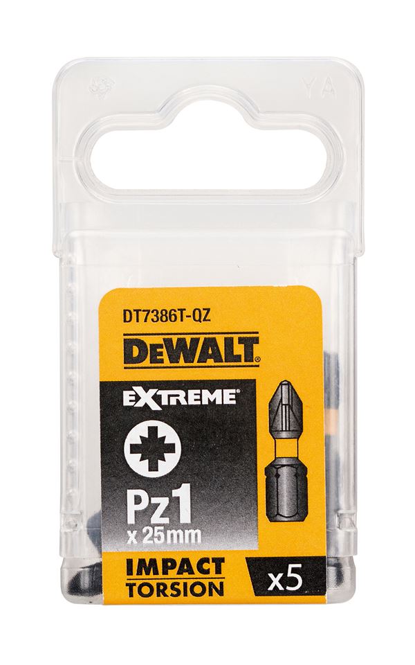 Bit nastavki PZ1 x 25mm EXTREME® IMPACT TORSION DEWALT® 5kos/paket, ZDT7386T-QZ