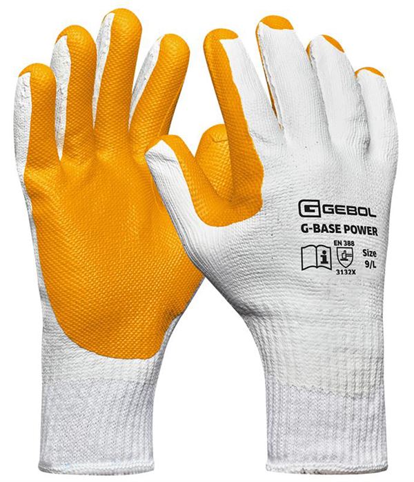 Handschuh G-BASE POWER, weiß/orange, Latex/Gummi, nahtlos, EN388, Gr. 10, VPE12/120, ZEP76001210