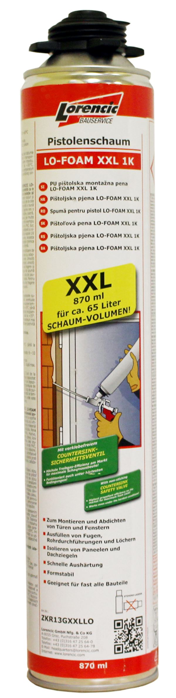 =§= Pištolska PU pena LO-FOAM XXL 1K 870ml 12kos/karton 70kart/pal, ZKR13GXXLLO