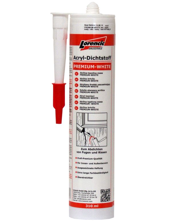 Akrilna adhezivna tesnilna masa PREMIUM-WHITE - bela 310ml 12kos/karton 120kart/pal, ZKR166LO